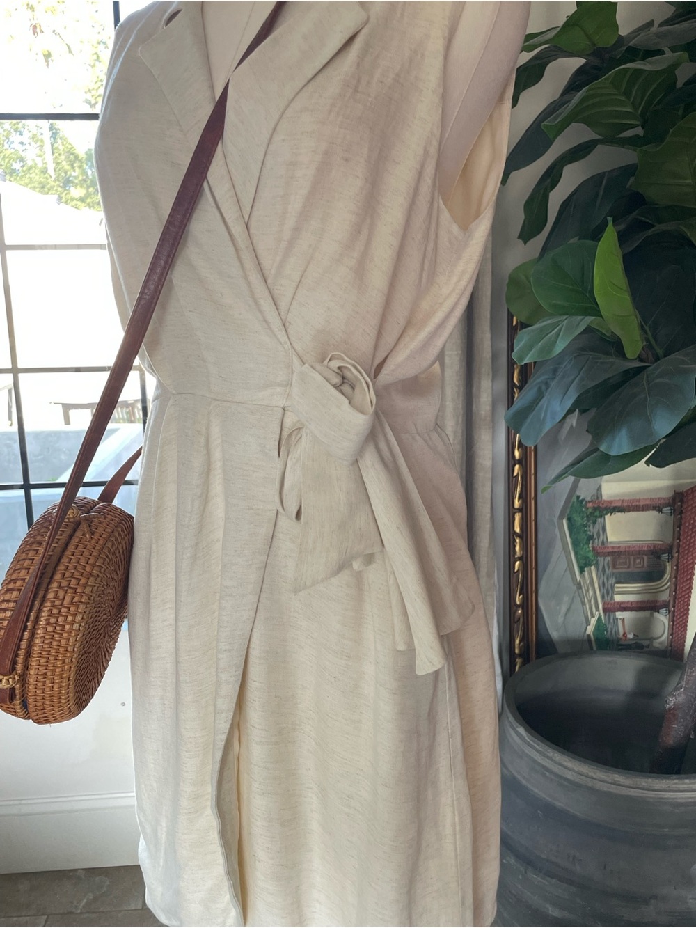 Anthropologie Sleeveless Wrap Mini Dress in Light Cream - Picture 4 of 8